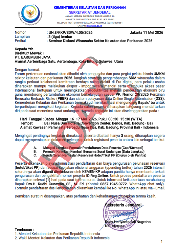 Waspada Penipuan Undangan Seminar Diskusi Wirausaha Sektor Kelautan dan Perikanan 2026
