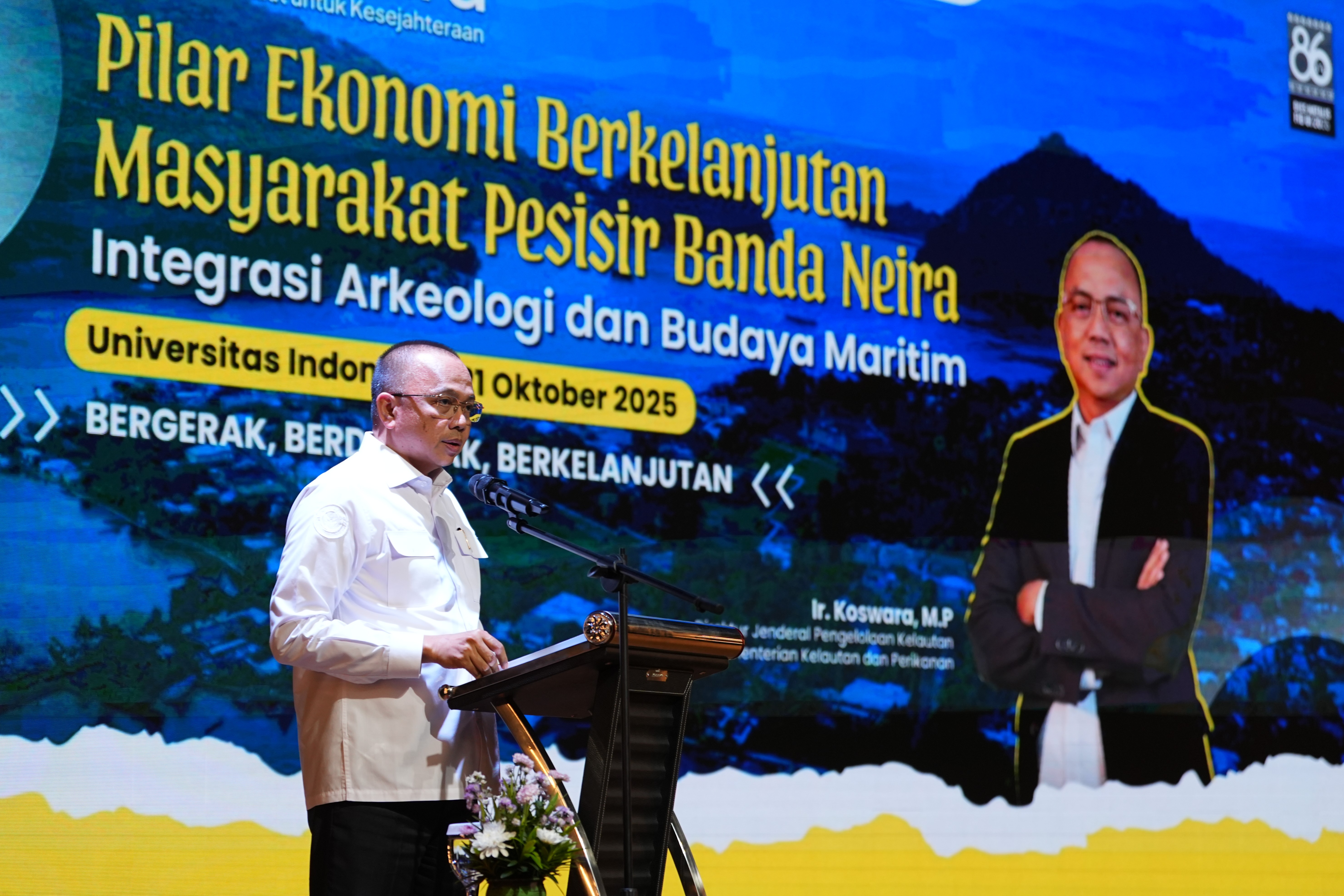 Kuliah Umum Pilar Ekonomi Berkelanjutan Masyarakat Pesisir banda Naira di Universitas Indonesia, Depok (21/10).