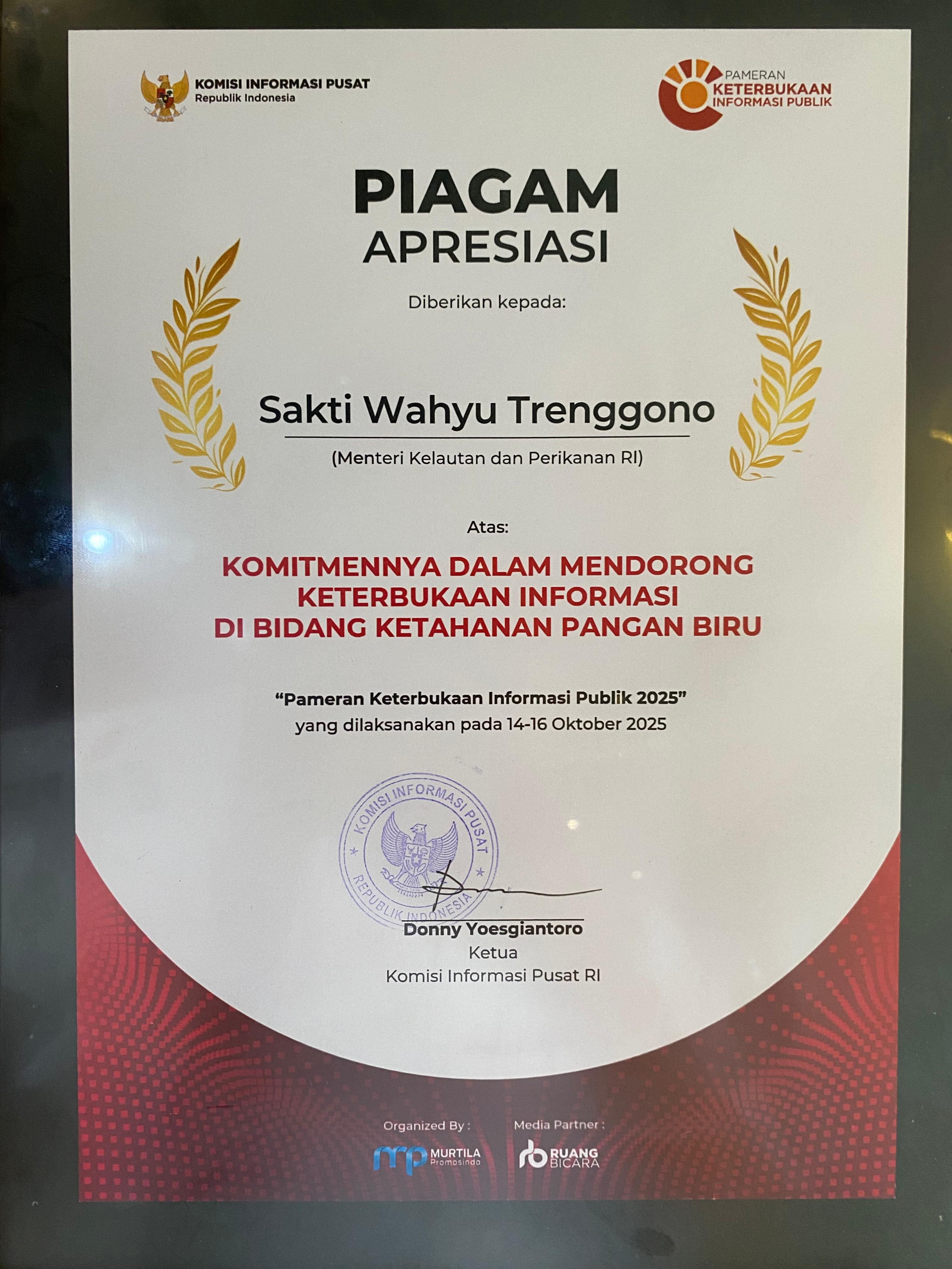 KKP Raih Penghargaan Penyedia Informasi Terbaik dari Komisi Informasi Pusat